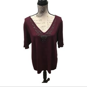 Coldwater Creek V-Neck Embroidered Sweater 1X